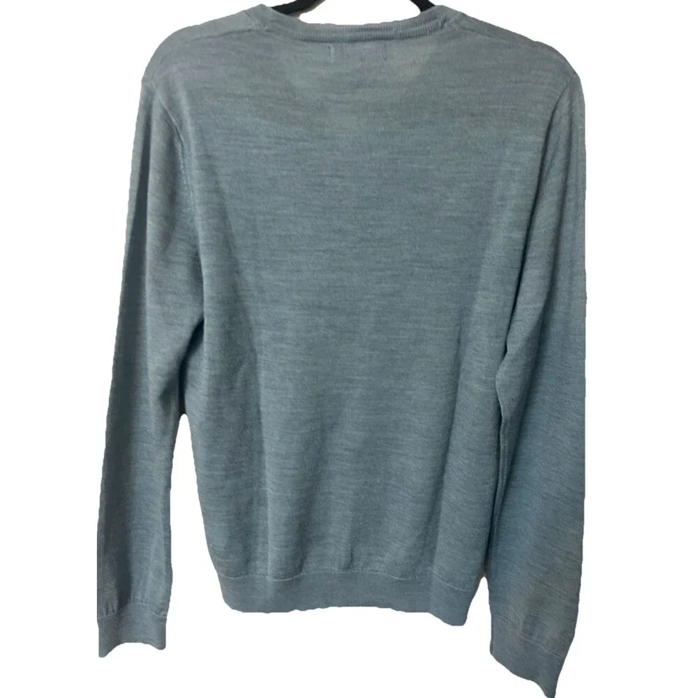 Banana Republic Men L Merino Wool Knit Sweater Blue V Neck Pullover Long Sleeve